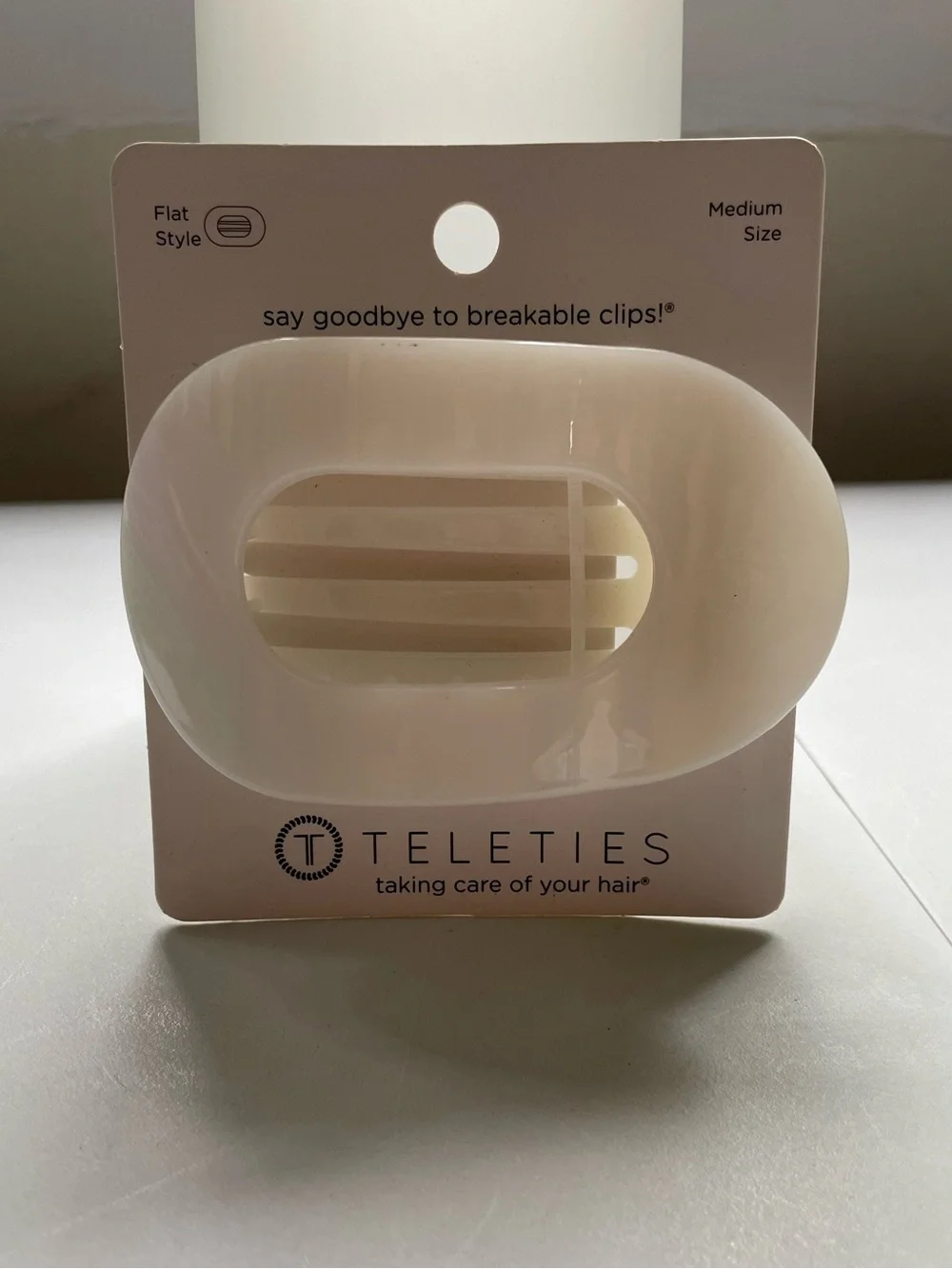 NEW TELETIES Flat Hair Clip Medium Coconut White Strong Hold